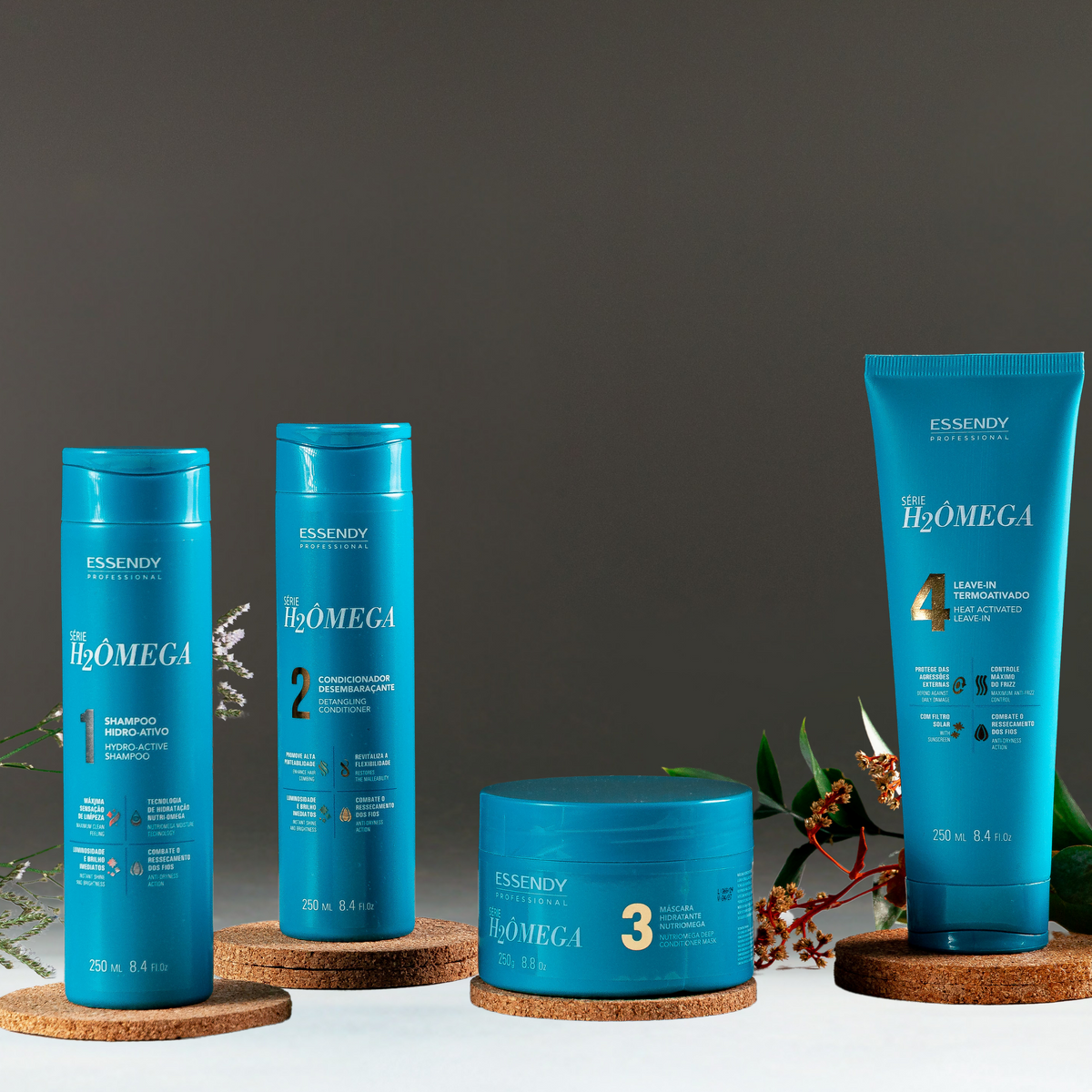 Kit H2ômega Shampoo, Condicionador, Máscara e Leave In (4 itens