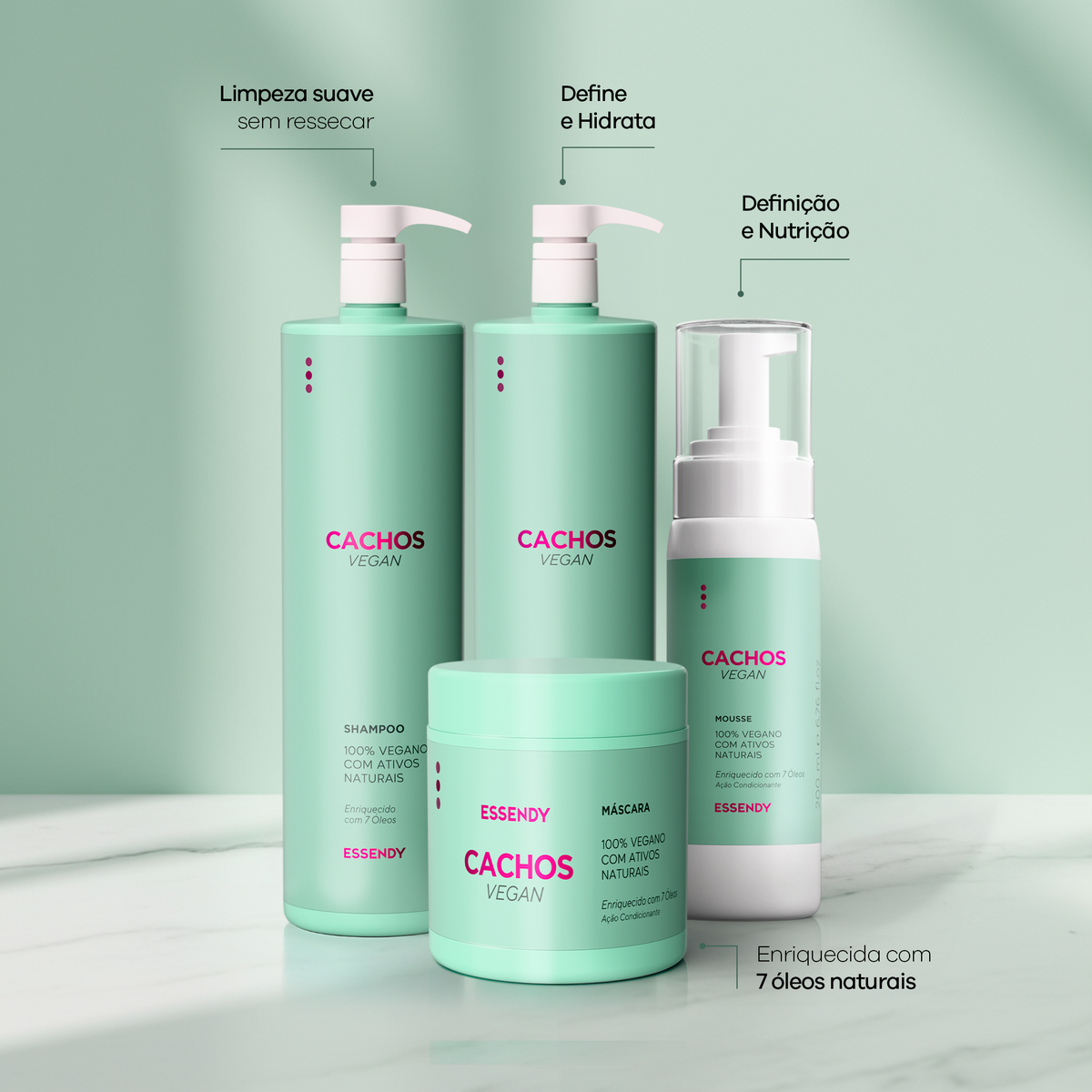 Kit Cachos Vegan Super - Shampoo, Máscara, Ativador e Mousse (4