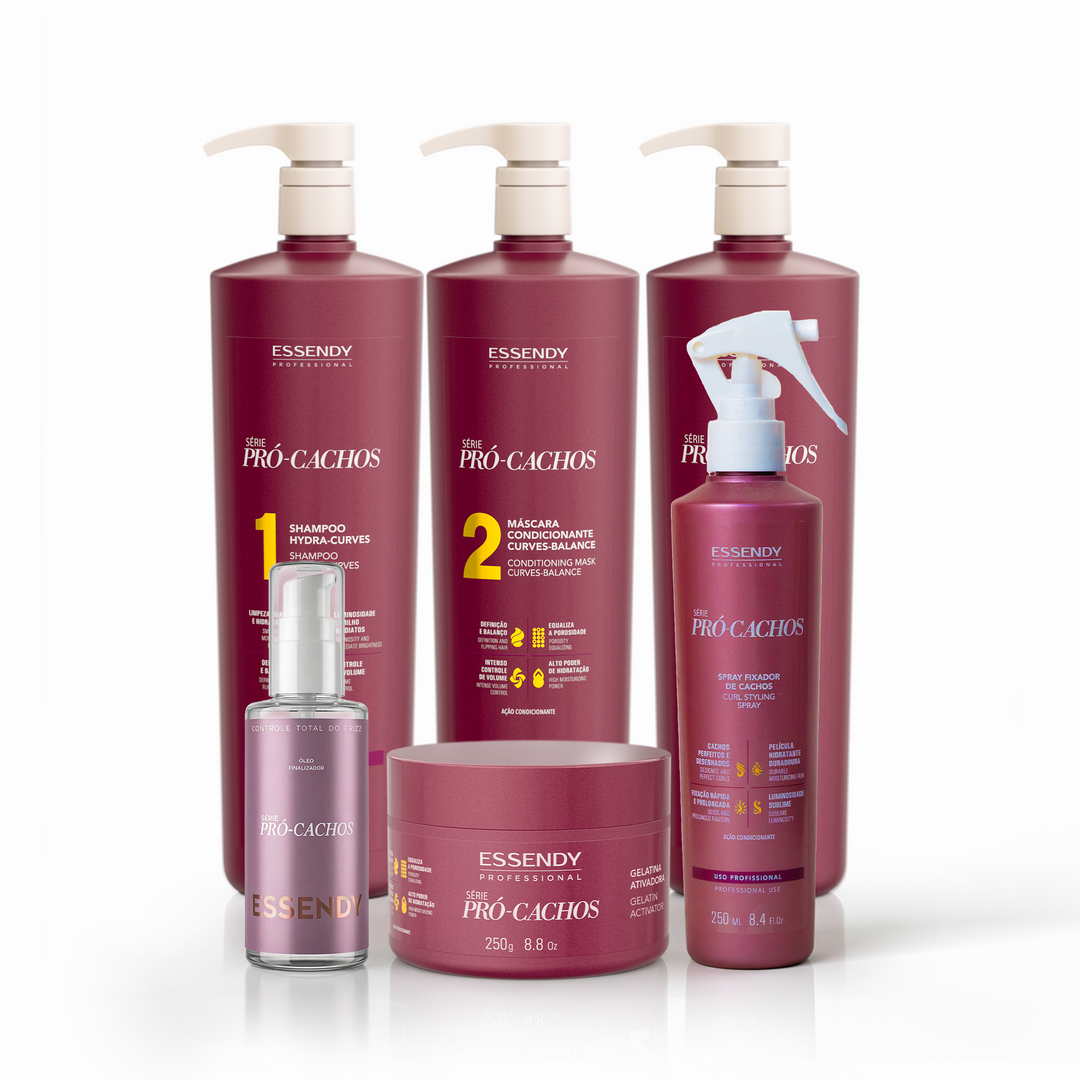 Super Kit completo 1L Pró Cachos - Shampoo, Mascara, Modelador, Sérum, Gelatina, Spray, (6 itens)