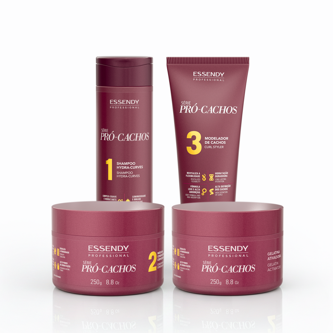 Kit Pró Cachos - Shampoo, Máscara, Modelador, Gelatina (4 itens)