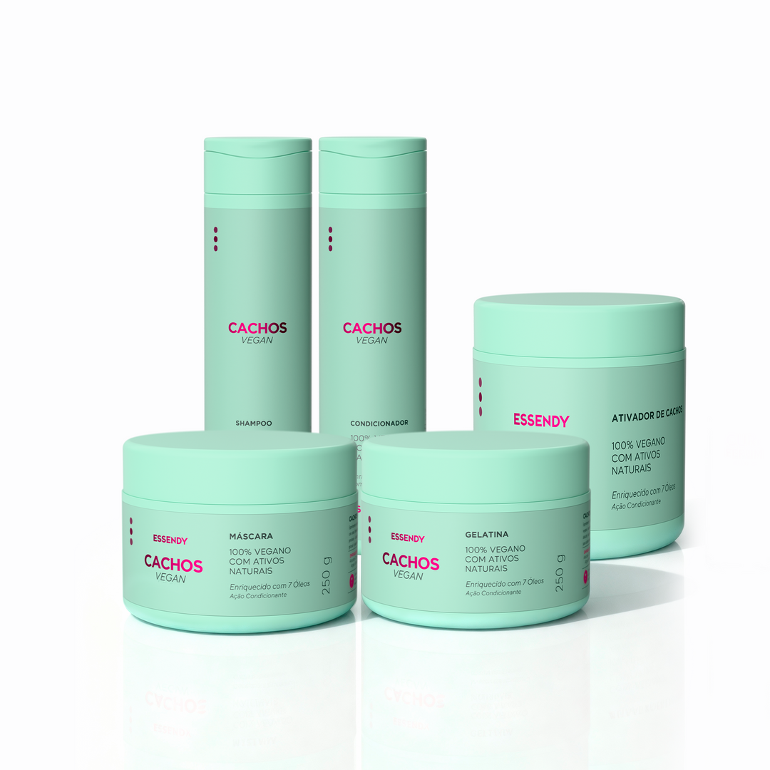 Kit Cachos Vegan - Shampoo, Condicionador, Máscara, Gelatina e Ativador (5 Itens)