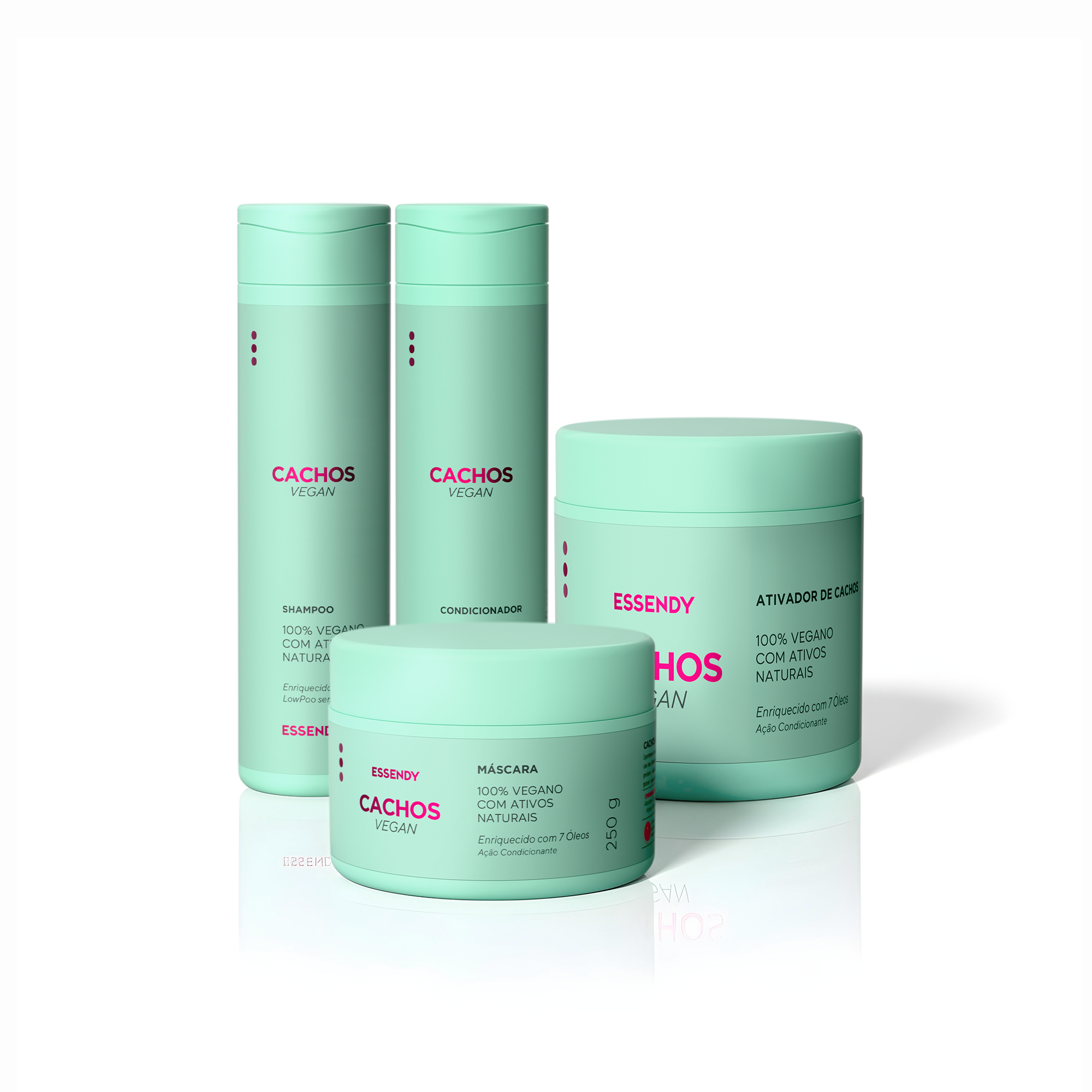 Kit Cachos Vegan - Shampoo, Condicionador, Máscara e Ativador (4 Kit Cachos Vegan - Shampoo, Condicionador, Máscara e Ativador (4