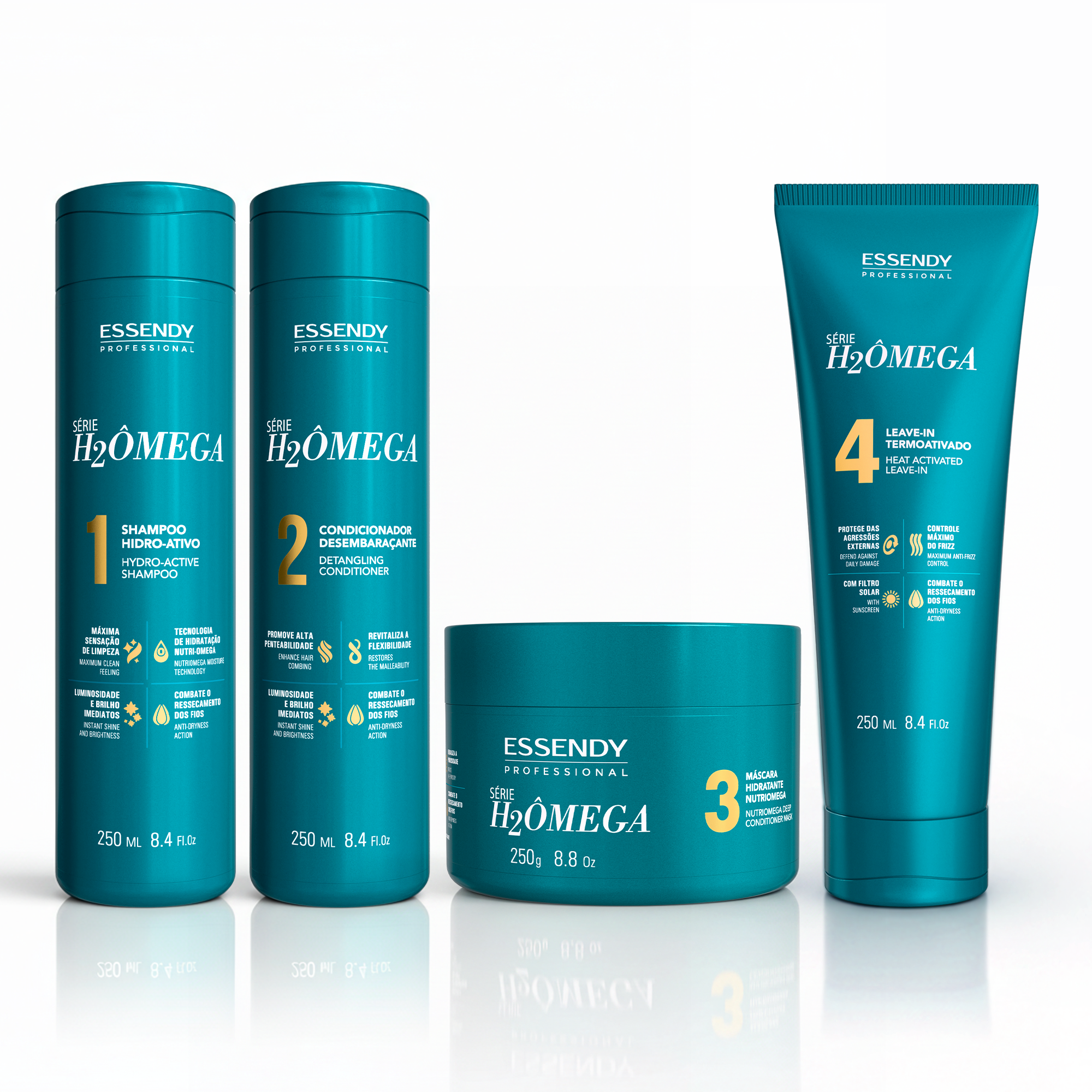 Kit H2ômega Shampoo, Condicionador, Máscara e Leave In (4 itens