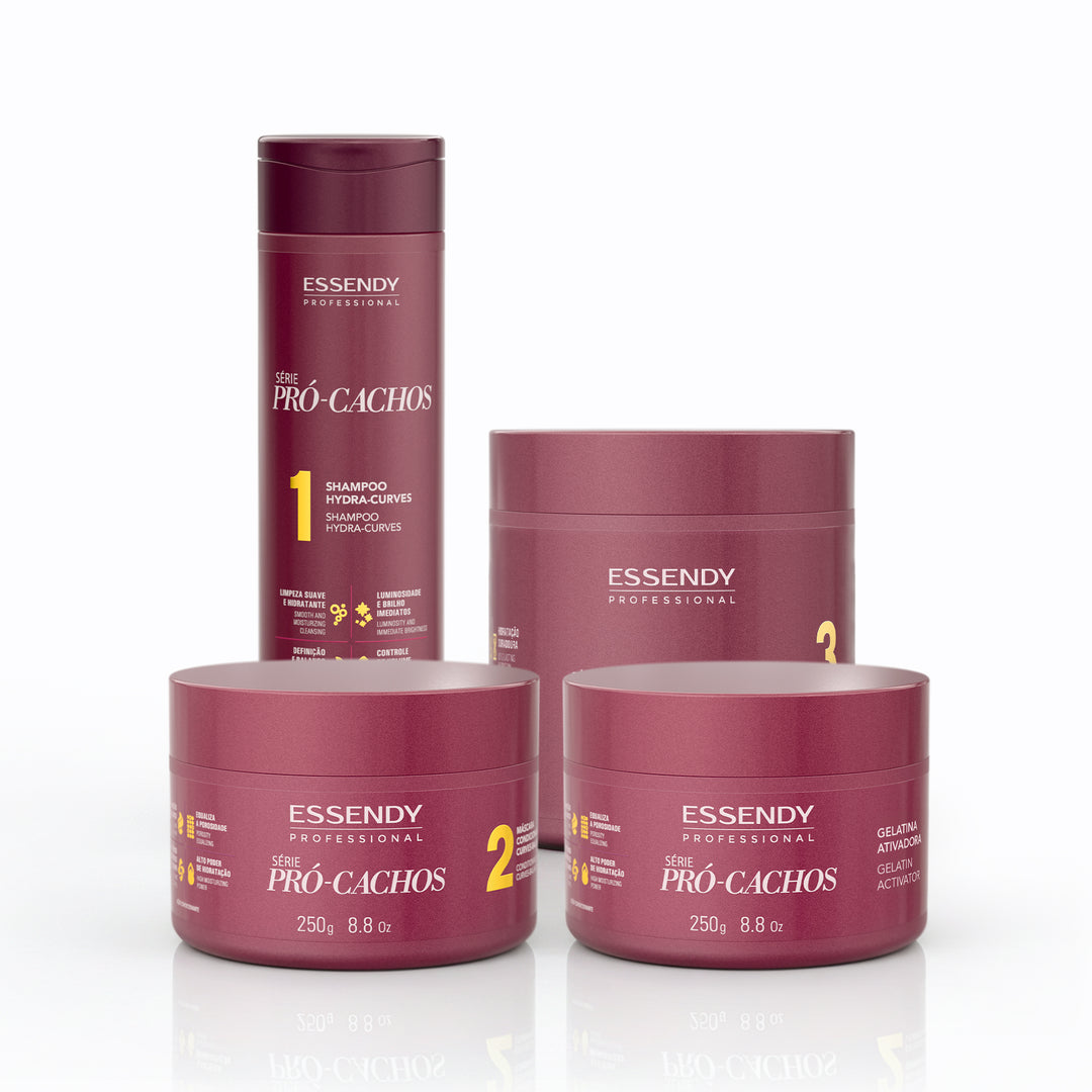 Kit Pró Cachos - Shampoo, Máscara, Modelador, Gelatina (4 itens)