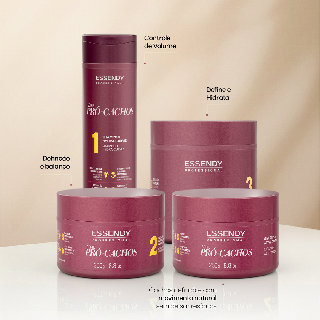 Kit Pró Cachos - Shampoo, Máscara, Modelador, Gelatina (4 itens)