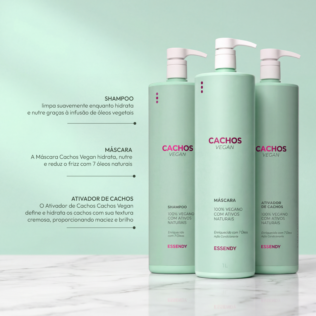 SUPER KIT CACHOS VEGAN - SHAMPOO, MASCARA E ATIVADOR CACHOS VEGAN 1L (3 ITENS)